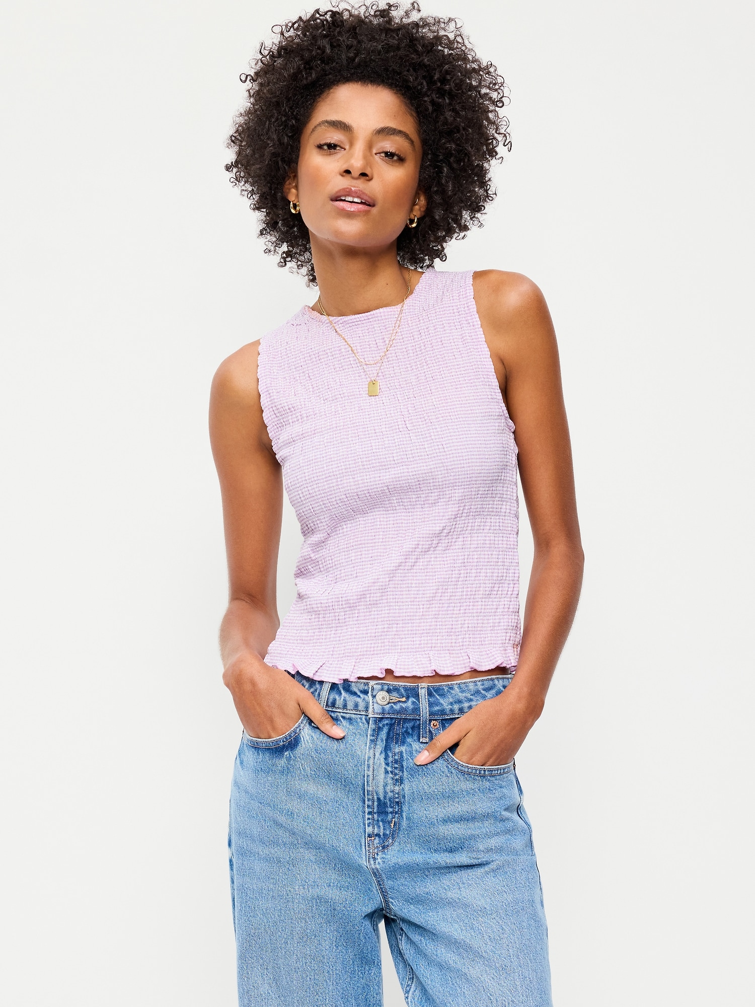 Sleeveless Smocked Tank Top