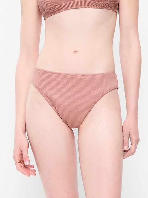 Image number 1 showing, Ribbed Mid-Rise Bikini Swim Bottoms