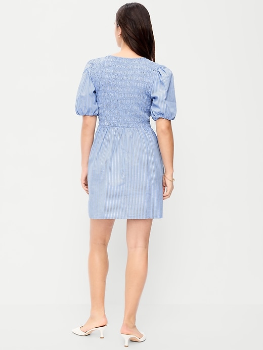 Image number 7 showing, Smocked Puff-Sleeve Flare Mini Dress