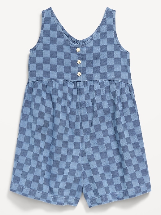 Image number 1 showing, Oversized Sleeveless Chambray Romper for Toddler Girls
