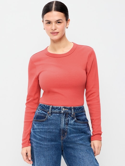 L'image numéro 5 présente T-shirt ajusté à col rond et à manches longues