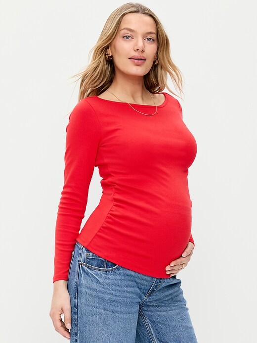 Image number 1 showing, Maternity Long-Sleeve Boatneck T-Shirt