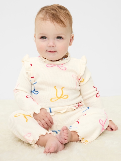 Printed Cozy Rib-Knit Ruffled Top and Pants Set for Baby