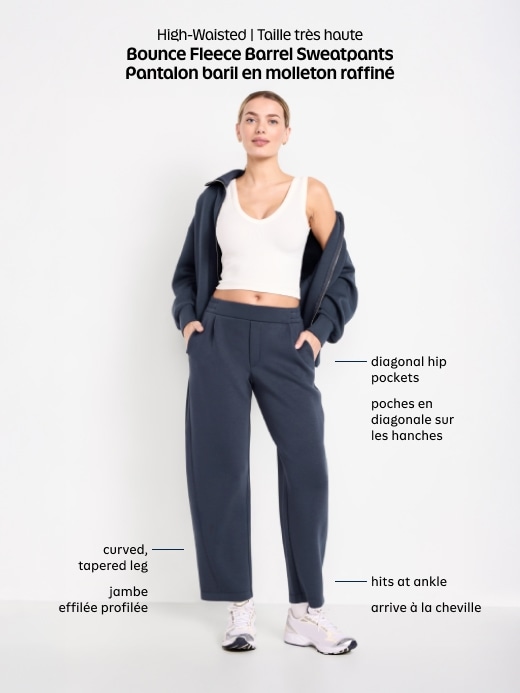 L'image numéro 8 présente Pantalon en molleton raffiné coupe baril à taille haute