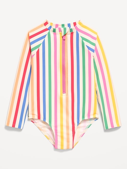 Image number 1 showing, Printed Zip-Front Rashguard One-Piece Swimsuit for Toddler Girls