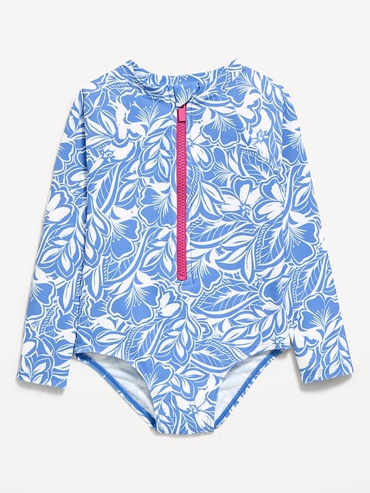 Image number 1 showing, Printed Zip-Front Rashguard One-Piece Swimsuit for Toddler Girls