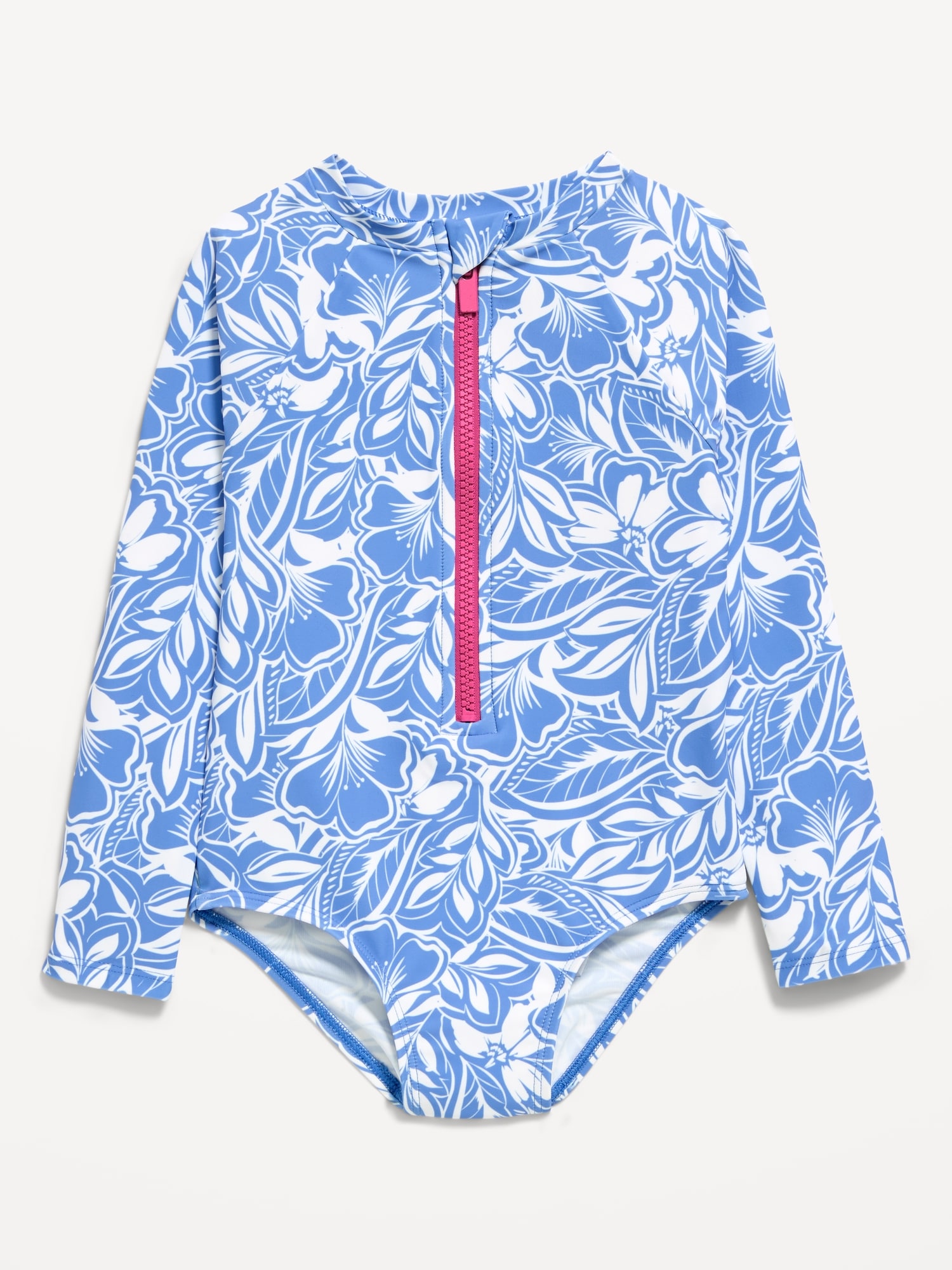 Printed Zip-Front Rashguard One-Piece Swimsuit for Toddler Girls