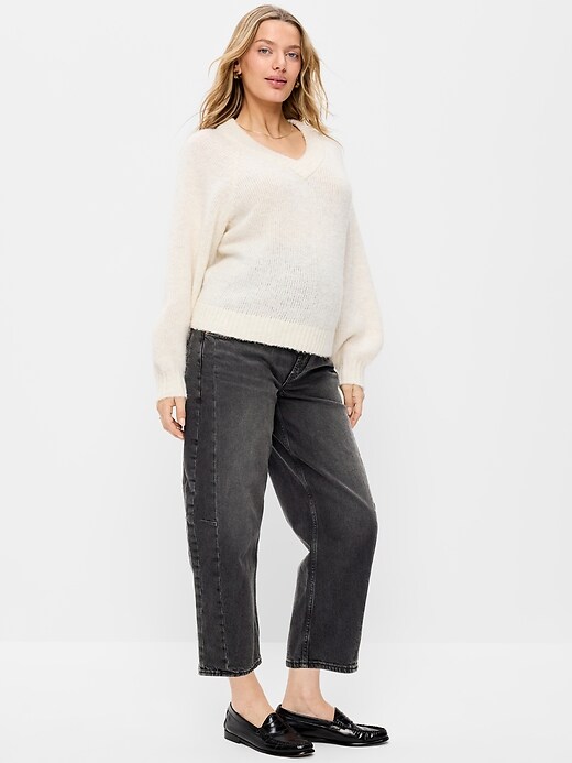 Image number 1 showing, Maternity Full-Panel Barrel Ankle Jeans
