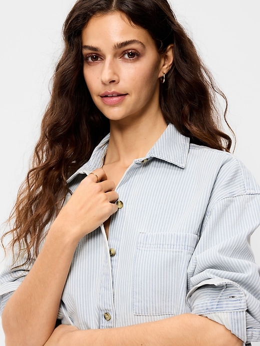 Image number 4 showing, Oversized Boyfriend Button-Down Jean Shirt