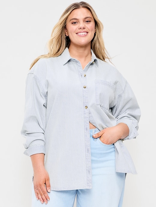 Image number 7 showing, Oversized Boyfriend Button-Down Jean Shirt