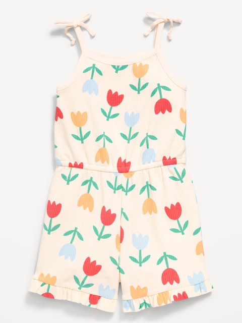 Sleeveless Tie-Bow Ribbed Romper for Toddler Girls