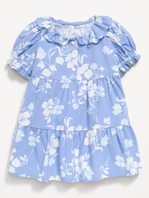 Printed Puff-Sleeve Tiered Swing Dress for Baby