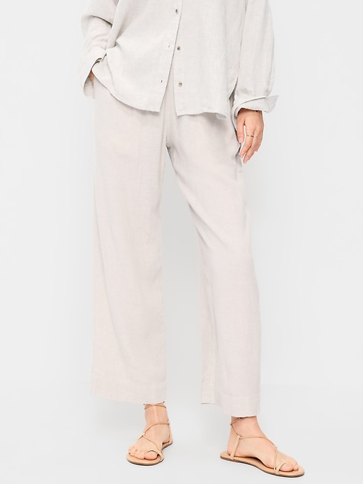 Image number 2 showing, High-Waisted Linen-Blend Straight Pants