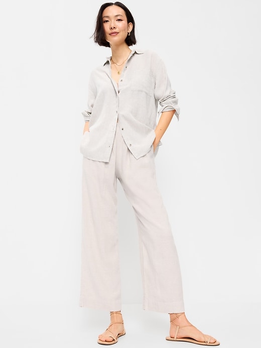 Image number 6 showing, High-Waisted Linen-Blend Straight Pants