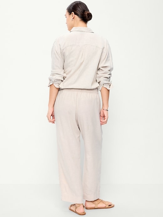 Image number 8 showing, High-Waisted Linen-Blend Straight Pants