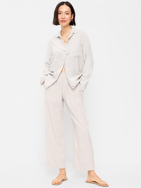 High-Waisted Linen-Blend Straight Pants