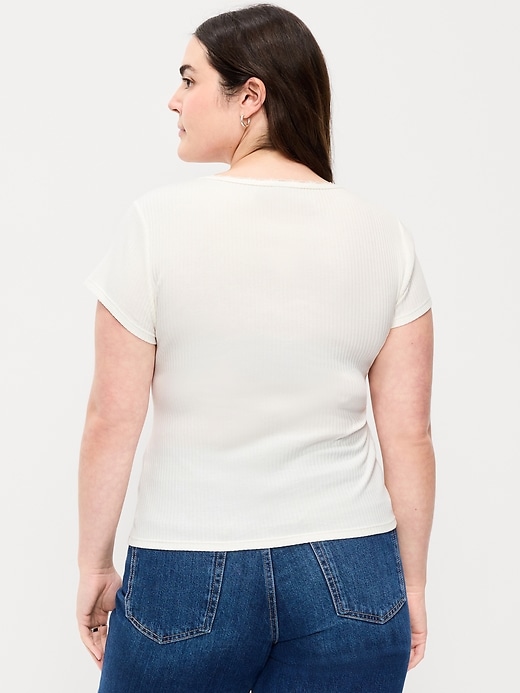 Image number 7 showing, Lace-Trim Sweetheart-Neck Ribbed Top