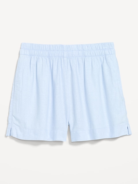 High-Waisted Beach Linen Pull-On Shorts