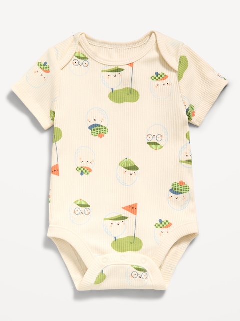 Printed Short-Sleeve Ribbed Unisex Bodysuit for Baby