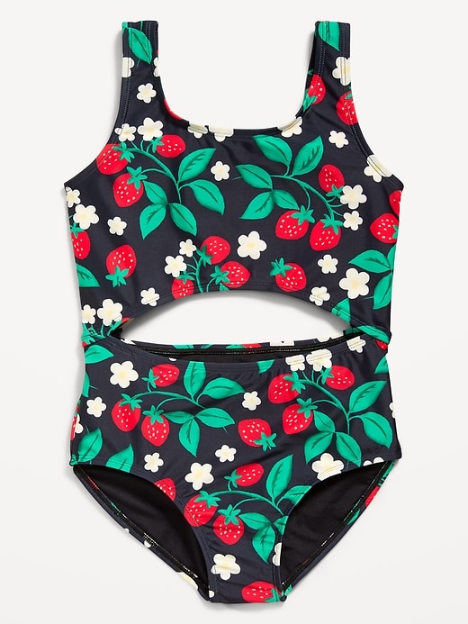 Image number 1 showing, Printed Cutout One-Piece Swimsuit for Girls