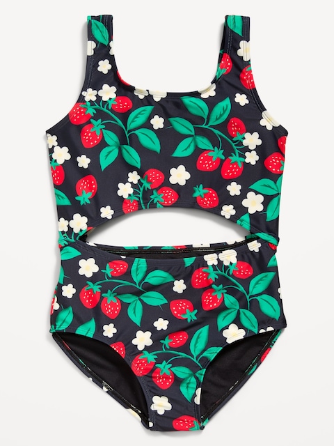 Printed Cutout One-Piece Swimsuit for Girls