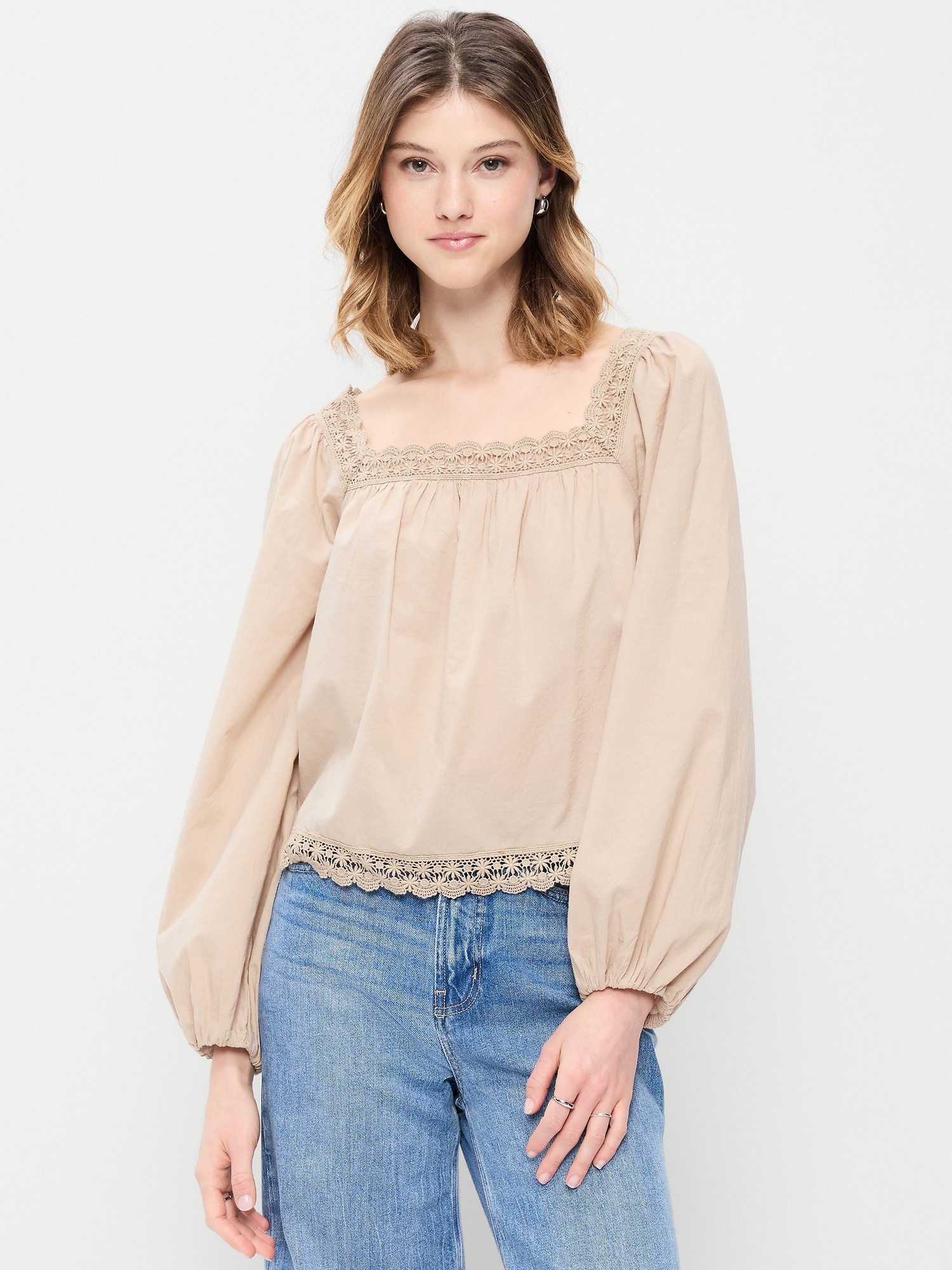 Long-Sleeve Lace Trim Top