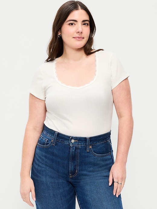 Image number 6 showing, Lace-Trim Sweetheart-Neck Ribbed Top