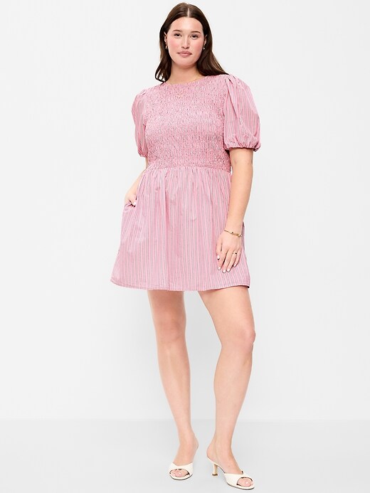 Image number 4 showing, Smocked Puff-Sleeve Flare Mini Dress