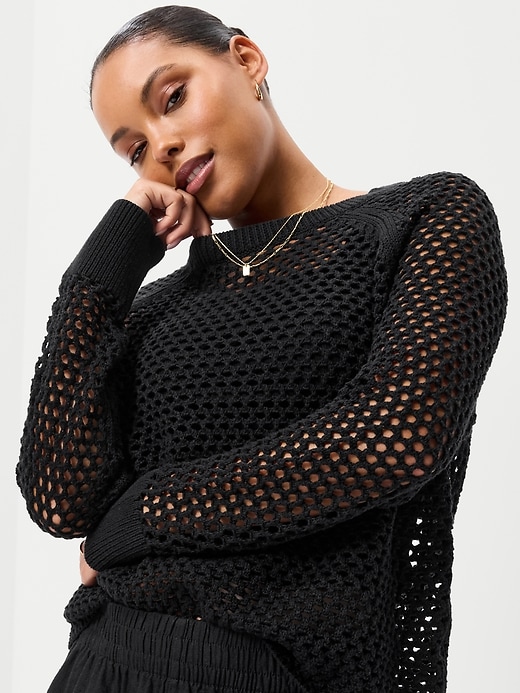 L'image numéro 3 présente Chandail raglan en tricot de Coton littoral ajouré