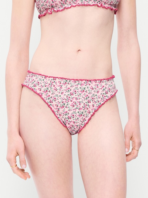 Mid-Rise Ruffle Trim Swim Bottoms