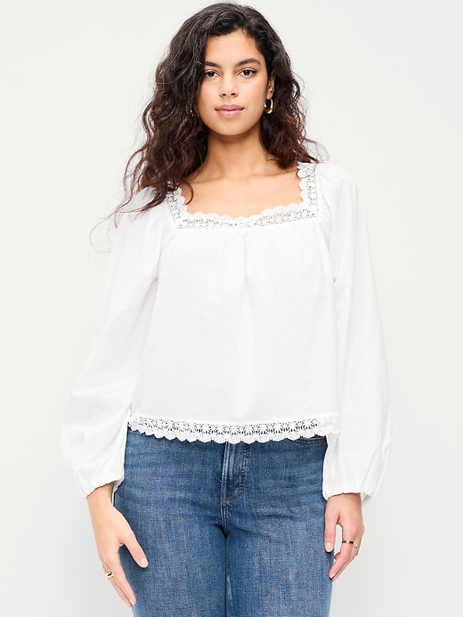 Image number 5 showing, Long-Sleeve Lace Trim Top
