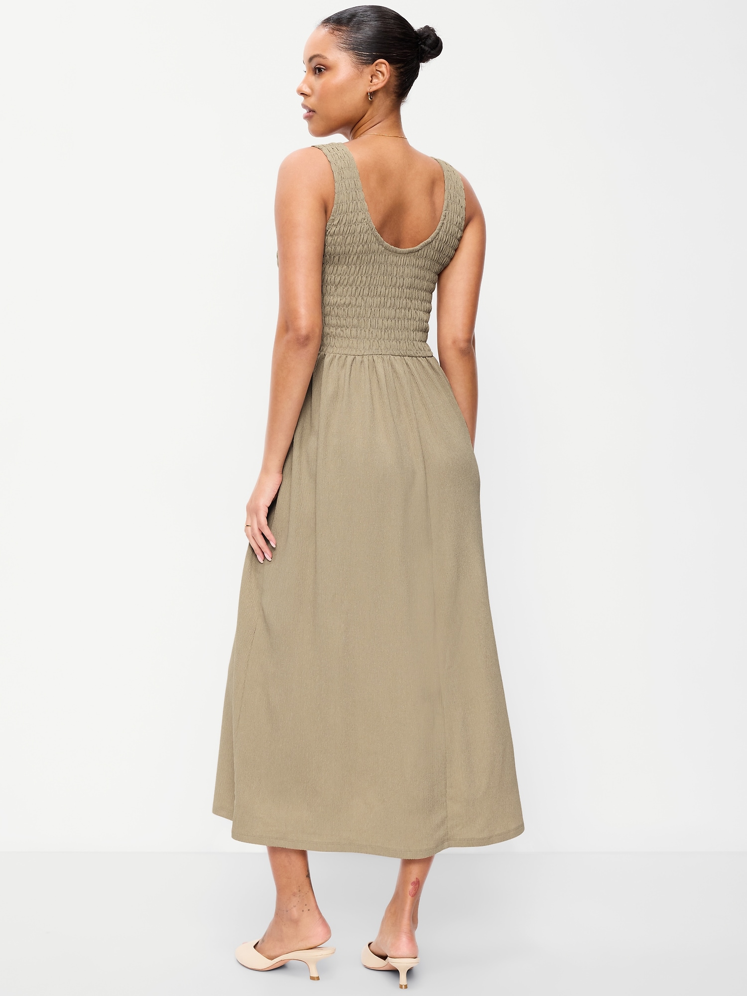 Fit & Flare Lightweight Smocked-Bodice Midi Dress