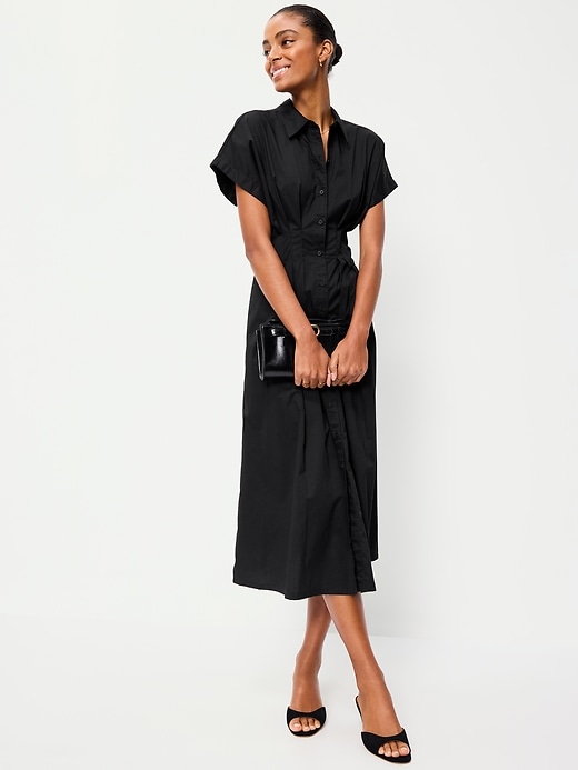 Image number 3 showing, Smocked-Waist Midi Shirt Dress