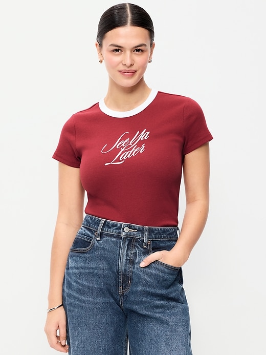 Image number 5 showing, Snug Ribbed Crop T-Shirt