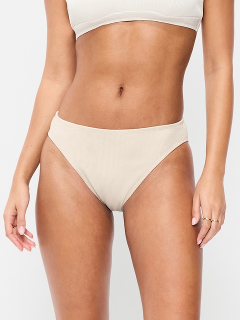 Ribbed Mid-Rise Bikini Swim Bottoms