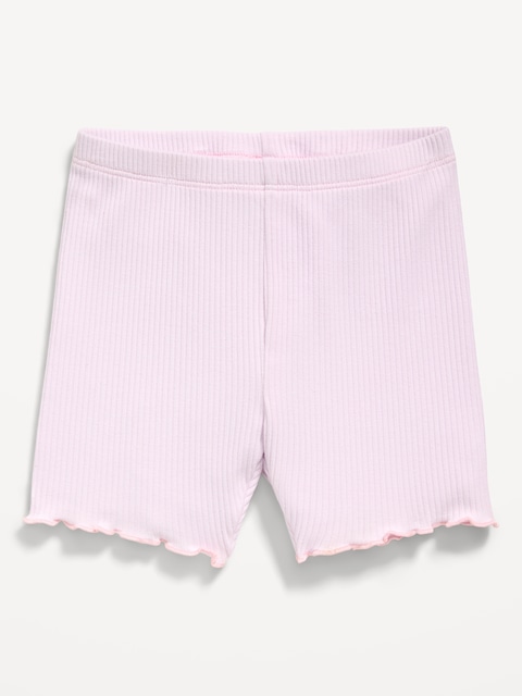 Rib-Knit Lettuce-Edge Biker Shorts for Toddler Girls