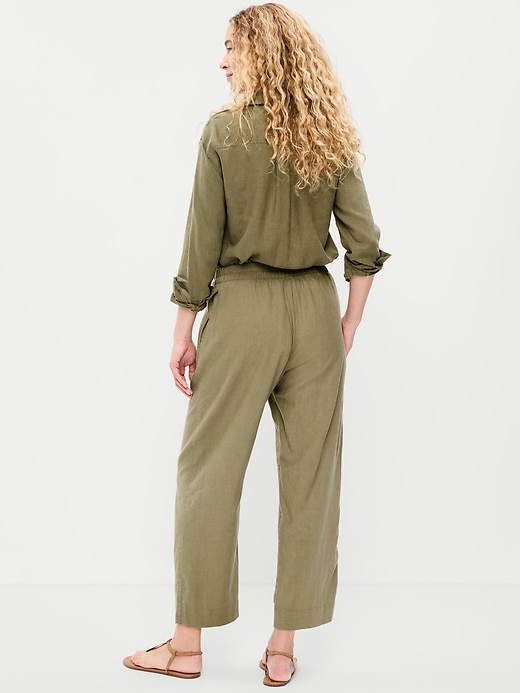 Image number 3 showing, High-Waisted Linen-Blend Straight Pants