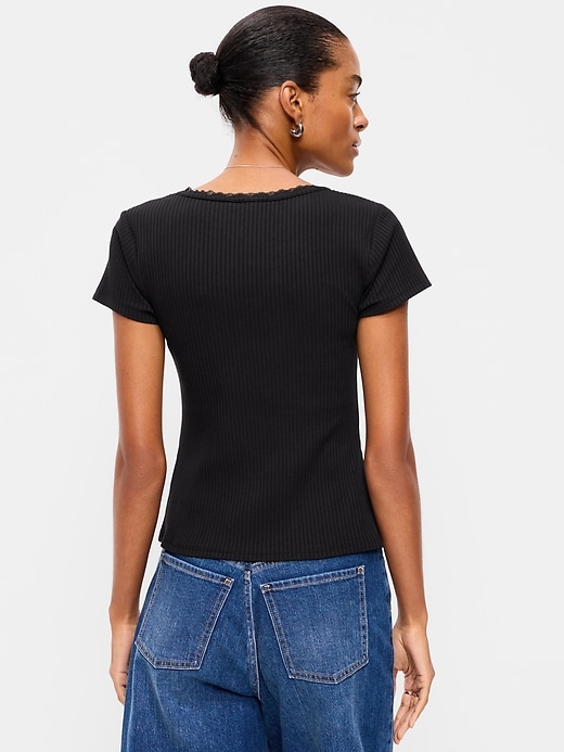 Image number 2 showing, Lace-Trim Sweetheart-Neck Ribbed Top