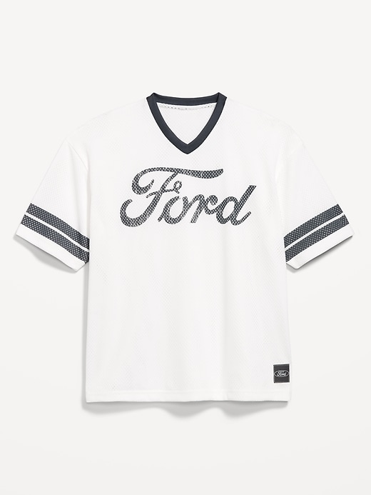 Image number 1 showing, Licensed Graphic Cropped Mesh V-Neck T-Shirt