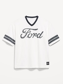 Image number 1 showing, Licensed Graphic Cropped Mesh V-Neck T-Shirt