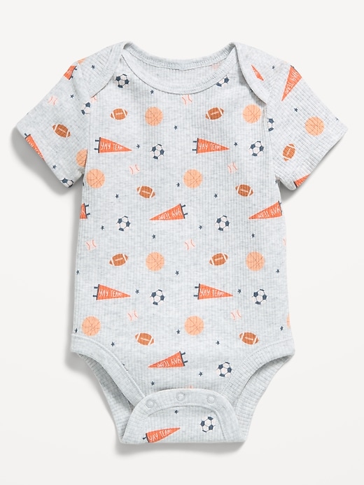 Image number 1 showing, Printed Short-Sleeve Ribbed Unisex Bodysuit for Baby