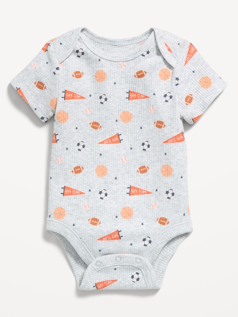 Printed Short-Sleeve Ribbed Unisex Bodysuit for Baby