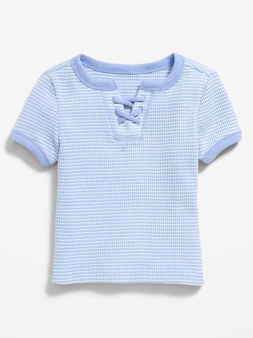 Image number 2 showing, Fitted Lace-Front Waffle-Knit Top for Girls