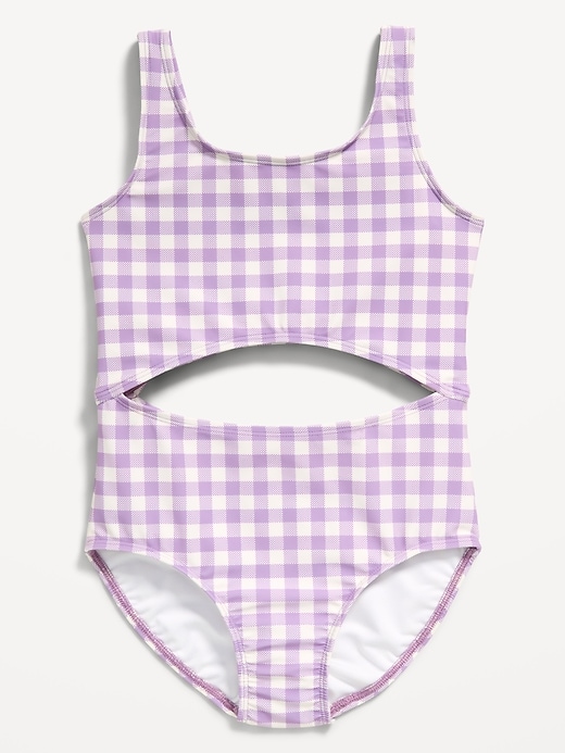 Image number 1 showing, Printed Cutout One-Piece Swimsuit for Girls