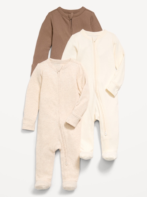 UNE-PIÈCE À PIEDS NUIT OU JEU CÔTELÉE À GLISSIÈRE À DOUBLE SENS POUR BÉBÉ (PAQUET DE 3)