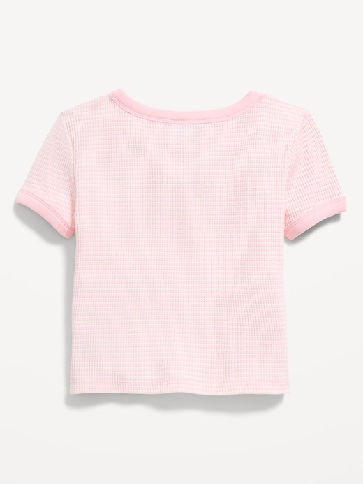 Image number 3 showing, Fitted Lace-Front Waffle-Knit Top for Girls