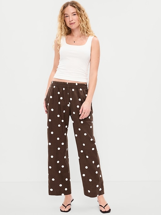 Image number 1 showing, High-Waisted Linen-Blend Straight Ankle Pants