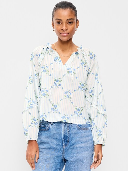 Image number 1 showing, Long-Sleeve Ruffle Trim Top