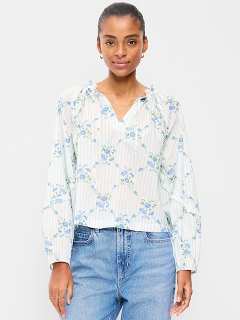 Long-Sleeve Ruffle Trim Top