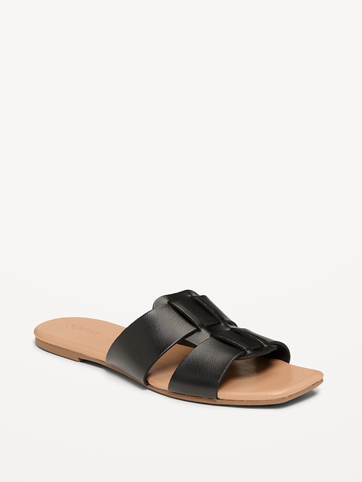 Image number 1 showing, Faux-Leather Slide Sandals